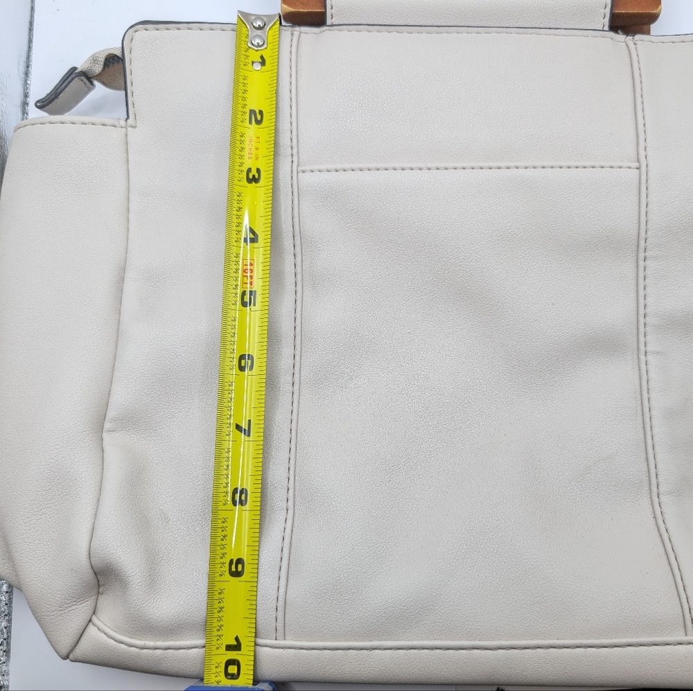 Nanette Lepore Cream and Brown Quilted Tote with Wooden Handle - Picture 12 of 13